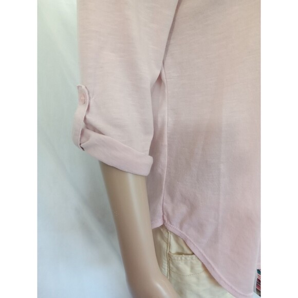 No Boundaries Women Large Pink‎ Roll Tab Sleeve Lace button pullover - Picture 6 of 15